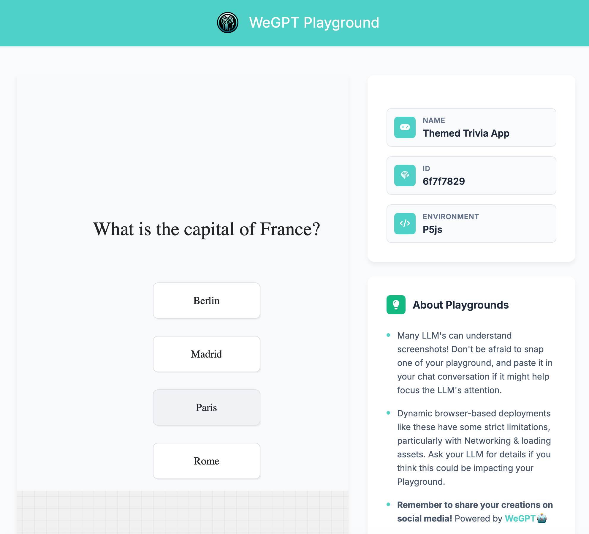 WeGPT playground sample